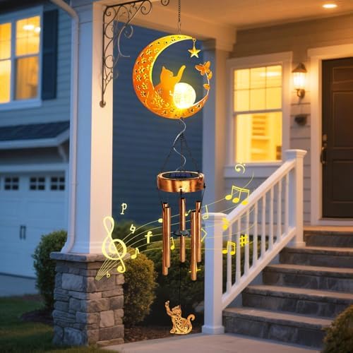 Solar Moon Cat Wind Chimes,Cat Lover Gifts for Mom Women Mothers Day - Image 5