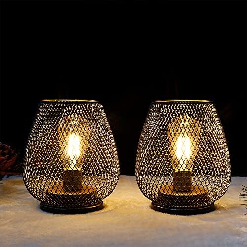TRIROCKS Set of 2 Medium Battery Powered Outdoor Lantern 6.5'' High Metal Table Lamp Cordless Battery Operated Lamps with LED Edison Bulb for Home Wedding Parties Patio Events Indoors Outdoors(Brown) - Image 3