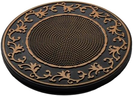 HF by LT Deluxe Rubber Stepping Stone, Scroll Pin Dot Design, Heavy Duty 13" All-Weather Garden Tile, Black with Brushed Brass Finish, Set of 3 - Image 2