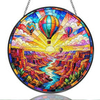 9.84 Inch Stained Glass Window Hanging Hot Air Balloon Canyon Landscape Sun Catchers Colorful Sunrise Sky Adventure Suncatchers for Home Porch Garden Indoor & Outdoor Decor by Unknown