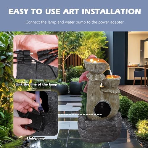 Grepatio Outdoor Water Fountain, 5 Tier Garden Waterfalls with 5 LED Lights, Modern Indoor/Outdoor Floor Standing Water Fountain with Pump for Garden, Patio, House Decor - Image 5