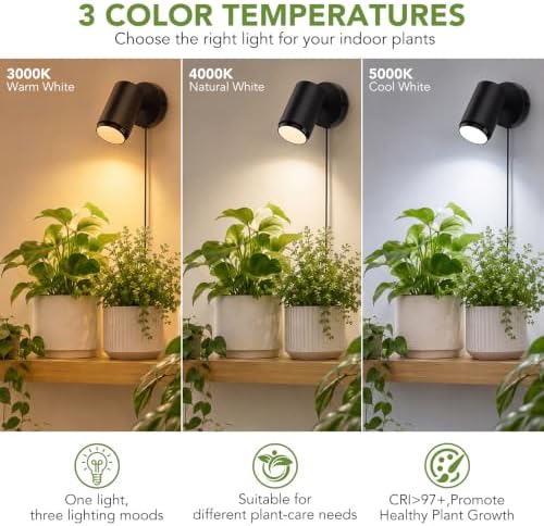 3CCT Wall Mounted Grow Light for Indoor Plants, 35W LED Plant Light, Black - Image 2