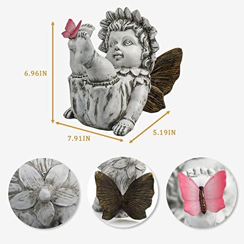 Suyorpe Fairies for Fairy Garden Solar Decor - Fairy Figurines Resin Outdoor Statues Ornaments with Light up Butterfly for Patio,Lawn,Yard,Porch,Outside Angel Gifts - Image 2