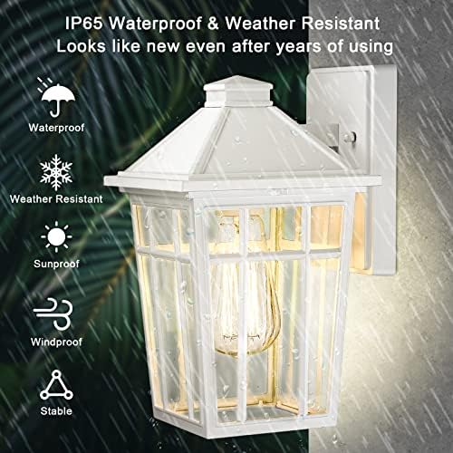 Darkaway Outdoor Sconce Lights Wall Light Fixtures, Front Porch Light Outdoor Wall Anti-Rust Waterproof Aluminum with Glass Exterior Light Fixture for Patio, Yard, Doorway, Garage(1 Pack, White) - Image 2