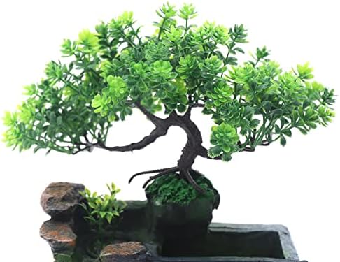 Rockery Tabletop Fountain, Chinese Feng Shui Waterfall Desktop Water Fountain Decor with LED Light, Rockery Tabletop Decoration with Windmills, Plant for Office, Home, Bedroom Desk Decoration - Image 4