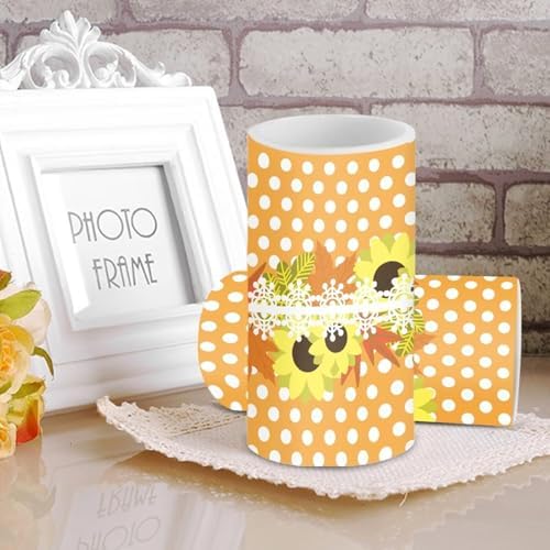 Battery Operated Flameless Candles with Remote and Timer Flameless LED Pillar Candles for Thanksgiving Day Home Party Decoration Battery Tealights, Sunflower Green Leaves - Image 3