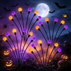 VOOKRY 4 Pack Halloween Decorations Outdoor, 24 LED Solar Firefly Lights Outdoor Waterproof Swaying Scary Solar Halloween Lights for Yard Garden Pathway Lawn Party Decor, Orange & Purple by VOOKRY