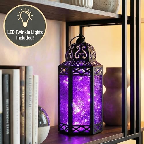 Vela Lanterns Decorative Indoor Lantern with LED Lights, Purple, L, 2-Pack - Image 3
