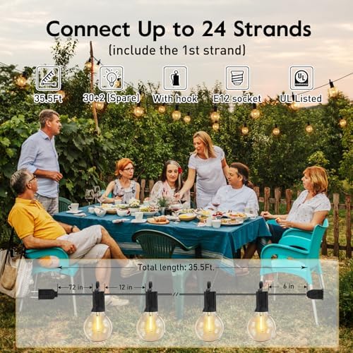 Brightown Outdoor String Lights, 35FT with 30 Bulbs, Waterproof Connectable - Image 2