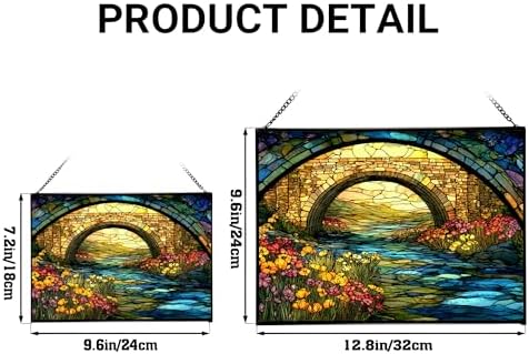 Rainbow Bridge Over Meadow Stream Rectangular Stained Glass Suncatcher – Hanging Window Panel with Animal & Nature Scene – Vibrant Glass Art Gift for Wildlife, Fantasy, Nature Lovers YSUv9u - Image 4