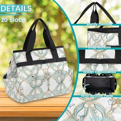Flower Texture Garden Tool Bag Tote for Men Women Multiple Pockets Wide Mouth Heavy Duty Waterproof Tool Organizer Bag for Outdoor Lawn Yard Portable Gardening Storage With Elasticbands - Image 4