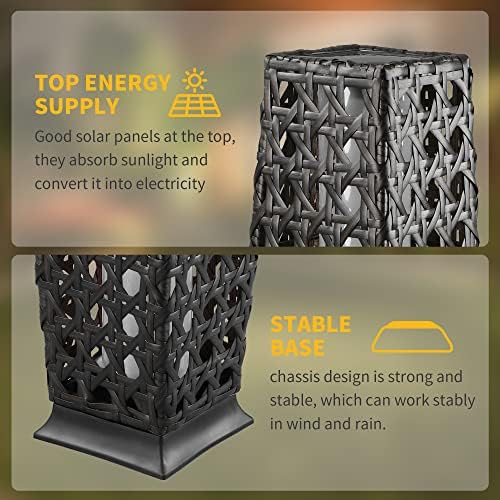 Solar Floor Lamp, Outdoor Floor Lamp Lanterns Outdoor Waterproof, Solar Powered Resin Wicker Lamp, Weather-Resistant Rattan Deck Light for Porch, Garden, Patio - Image 5
