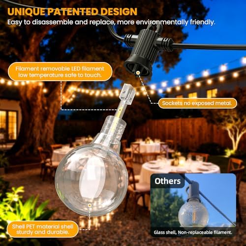 100FT G40 Solar String Lights Outdoor Waterproof IP65 with USB-Charging - Image 4