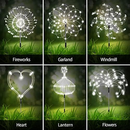 Maleyt 6 Pack Solar Garden Lights, Firework Lights, Decorative, 8 Lighting Modes with Remote 120 LED Twinkling Waterproof Landscape Outdoor Decor, for Pathway Backyard Walkway Patio (White) - Image 2