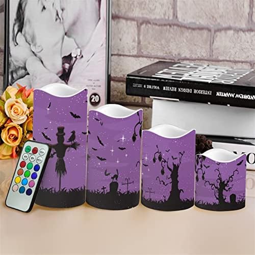 Halloween Flameless Candles with Remote Timer Real Wax Realistic Flickering Battery Operated LED Tealight Pillars with Pumpkin Castle Bat Spider Witch for Halloween Party Decorations - Image 4