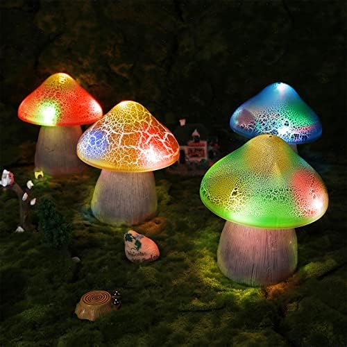 Macarrie 4 Pcs Solar Mushroom Light Outdoor Crack Solar Garden Decor Light by Macarrie