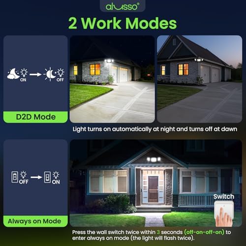 ALUSSO Outdoor Lighting, 120V 40W 4000LM Dusk Till Dawn Outdoor Light, 3000K/4000K/6000K 3CCT IP65 3 Heads Security Lights Dusk to Dawn for House Garage Yard Walkway Deep Black - Image 4