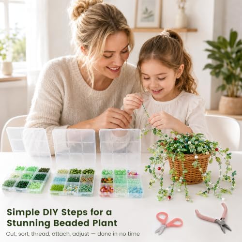 Lurui Beaded Plant Kit - DIY Glass Bead Plant Making Kits for Adults - Succulent Flower Suncatcher Garden Craft Starter Set with Green Crystal Seed Beads - Image 4