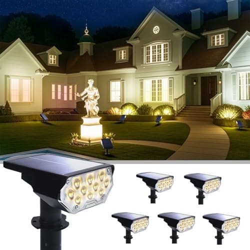 6 Pack Solar Spot Lights Outdoor Waterproof, 20 LEDs Bright Landscape Spotlights Dusk to Dawn, Warm White Adjustable Uplights for Yard Tree House Garden Wall Pathway, IP65 by Polighty
