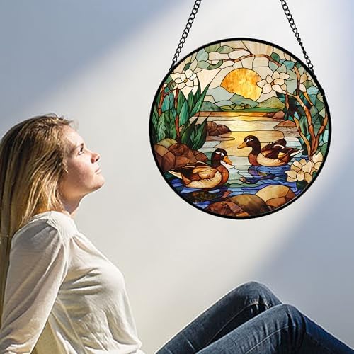 Stained Glass Window Hanging Duck Pond Suncatcher Gifts for Women 12" - Image 5