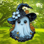 Cute Ghost with Witch Hat Acrylic Suncatcher - Image 3