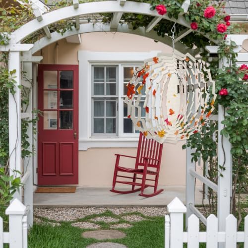 12 Inch Fall Wind Spinner for Yard and Garden, Maple Leaves Home Sweet Thanksgiving Branches Hanging Ornaments Outdoor 3D Kinetic Wind Sculpture Spinners Indoor Outdoor Patio Décor Ornaments Gift - Image 4