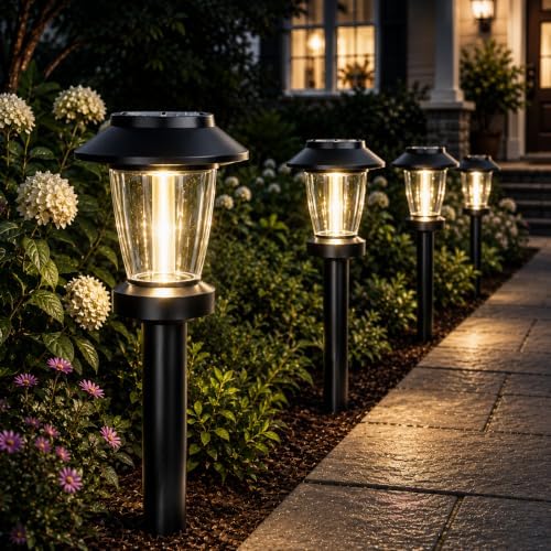 Solar Pathway Lights Outdoor, 8 Pack Warm White Tungsten Filament Solar Lights, 3 Lighting Modes, Auto On/Off, IP65 Waterproof, Dusk to Dawn Solar Garden Lights for Yard, Driveway, Lawn & Landscape by Unknown