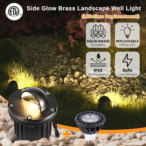 Gardenreet Well Lights Landscape LED - Brass Ip65 Low Voltage Replaceable Bulb In-Ground Lighting, 12V Wired Directional Fixture, Antique Bronze for Patio Lawn Yard with 5000K Daylight White MR16 Bulb - Image 2