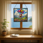 Balloon Flight Gnome Stained Glass Suncatcher – Square Hanging Window Panel for Home or Greenhouse – Whimsical Glass Art Gift for Garden Lovers, Christmas, Halloween, Father Days RCJoS8 - Image 6