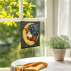 Crescent Moon Gnome Stained Glass Suncatcher – Square Hanging Window Panel for Home or Greenhouse – Whimsical Glass Art Gift for Garden Lovers, Christmas, Halloween, Father Days OF6pkY - Image 3