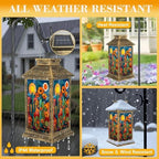 Solar Lantern Outdoor Waterproof Stained Glass Desert Scene Bright Orange Flowers Under Sunlit Sky Garden Decor LED Hanging Solar Lights Tabletop Lamp Gifts for Women Mom Outside Yard Patio Porch - Image 3