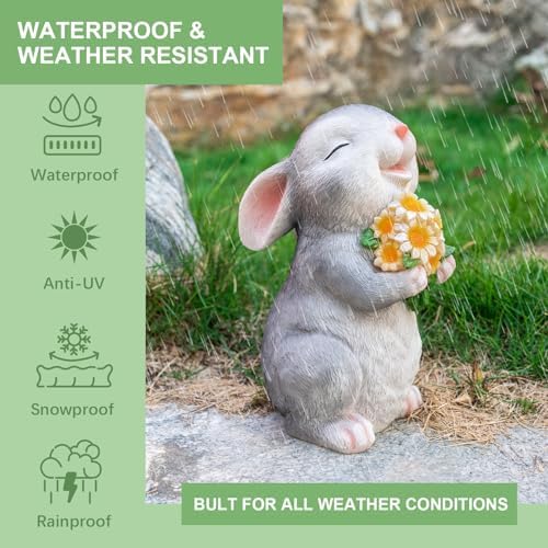 Solar Rabbit Garden Statues Outdoor Bunny Decor Resin Rabbit Figurine Holding Sunflower with LED Lights for Proch Patio Lawn Yard Mother's Day Christmas Birthday Gardening Gifts for Mom Women - Image 4