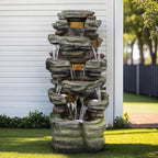 SunJet 47.2" High Cascading Rock Outdoor Water Fountain with LED Lights - Large Outdoor Resin Fountains and Waterfalls for Garden or Patio, Yard, and Deck Decor, Featuring Natural Stone Look - Image 5
