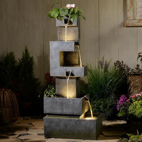Sunlinua 48H Cascading Outdoor Water Fountain with Realistic Rock Texture - Image 7