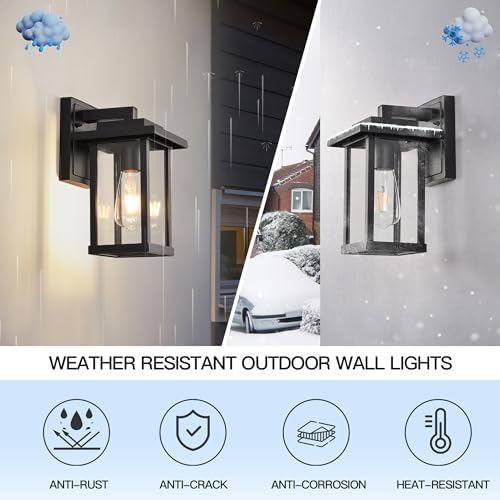 Outdoor Wall Light Modern Exterior Black Wall Mount Lanterns 2-Pack - Image 4