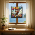 Flower Balloon Lift Gnome Stained Glass Suncatcher – Square Hanging Window Panel for Home or Greenhouse – Whimsical Glass Art Gift for Garden Lovers, Christmas, Halloween, Father Days 6a0pyd - Image 6