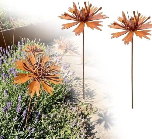 Rusty Metal Garden Stakes, 2PCS Rustic Flower Yard Art, Weather Resistant Metal Garden Decor for Flower Beds, Cottage Garden, Lawn, Patio and Planters by Unknown