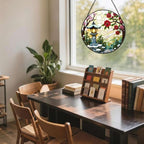 Stained Glass Suncatcher Asian Garden Lantern Window Hanging Red Floral Art Decor Gift for Mom Housewarming Unique Home Ornament Indoor Outdoor Window Panel Gift (Mixed,11.8x11.8IN) - Image 5