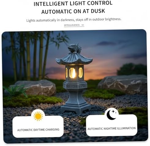 Pagoda Garden Statue, Resin Solar Japanese Pagoda Lantern, Decorative Zen Garden Landscape for Yard Patio Lawn, Style4 - Image 3