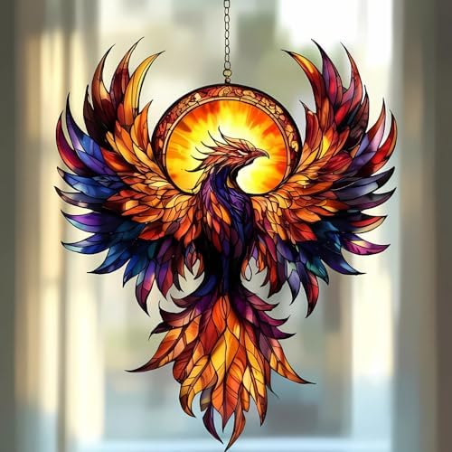 Phoenix Acrylic Suncatcher Size 12 inches, Boho Stained Glass Effect Window Hanging Ornament, Garden Decor, Gift for Mother's Day by XISZYS