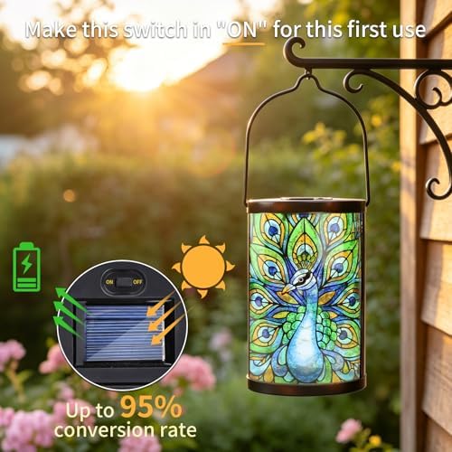 MUMTOP Peacock Glass Solar Lantern Waterproof Outdoor Hanging Garden Light - Image 5