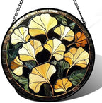 Ginkgo Leaves Stained Glass Window Hanging Suncatcher Gifts for Women 9.8" by Follow