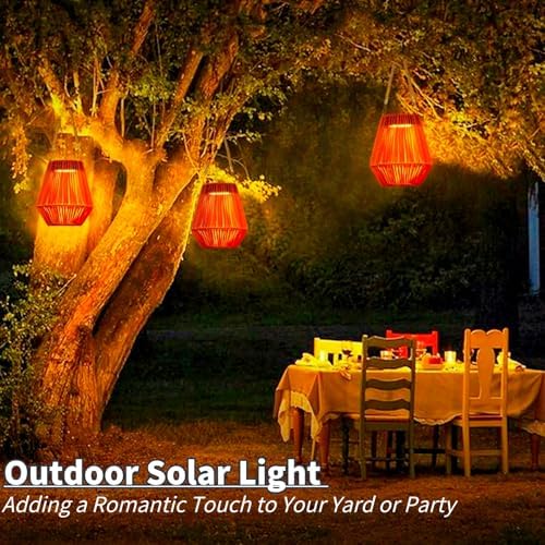 Solar Lanterns, Wicker Rattan Lamp Outdoor Waterproof Decorative Hanging Lights for Outside Auto On/Off Rattan Solar Lights for Garden, Yard, Patio, Trees - Image 5
