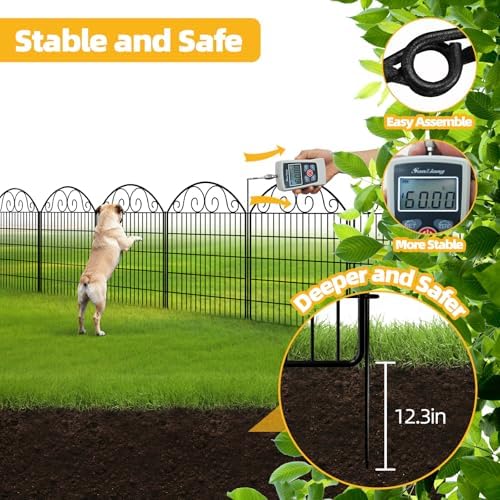COLRASN 10 Panels No Dig Decorative Garden Dog Fence Outdoor for Yard, 33in(H) x 24.16ft(W) with Latch Tall Animal Barrier Fenceing Panels, Rustproof Ground Stakes Temporary Wire Screen for Patio - Image 6