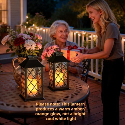 [2 Pack] TAKE ME Black 14" Solar Lanterns Outdoor Waterproof Garden Lanterns LED Candle Lights for Garden Outdoor Decor Mothers Day Gifts - Image 6