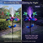 Solar Hummingbird Wind Spinner Outdoor 49 Inch Lotus Flower Metal Garden Windmill for Yard and Color Changing Fiber Optic Solar Yard Art Kinetic Wind Spinner Gift for Women Mother's Day Garden Gift - Image 4