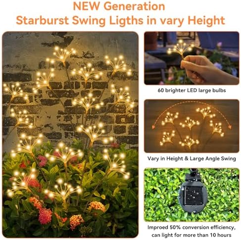 Solar Garden Lights 6 Pack Waterproof Solar Swaying Starburst Light Outdoor Lights for Yard Patio Walkway Pathway Party Wedding Christmas Decorative, Warm White - Image 3