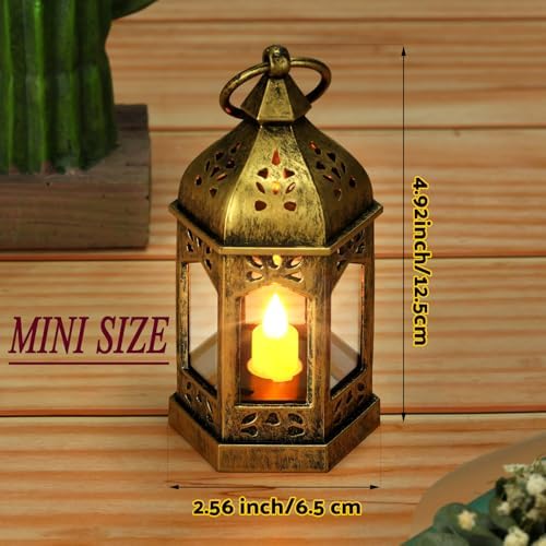 Cunhill 12 Pcs Mini Lanterns Hanging Vintage Flickering LED Candle,Gold - Image 2