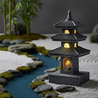 Pagoda Garden Statue, 10 Inch Weatherproof Solar Garden Decor, LED Light Zen Japanese Lantern for Backyard Balcony Patio Lawn Yard, Grey, Décoration de Jardin - Image 4