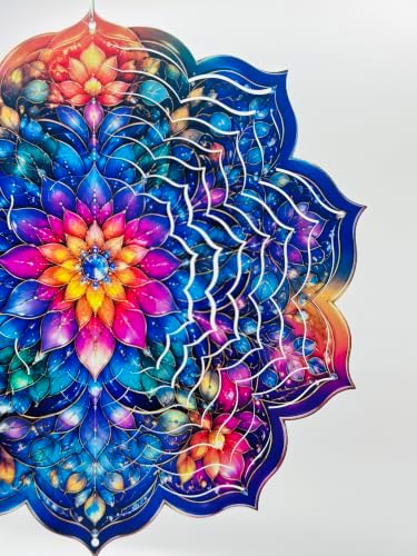 Shwing 12 Inch Wind Spinner Hanging Wind Sculptures Colorful Floral Metal Decor Double Sided Outdoor Kinetic Garden Art 3D Wind Spinner Hanging Ornament for Patio Porch Balcony Backyard Tree Decor - Image 6